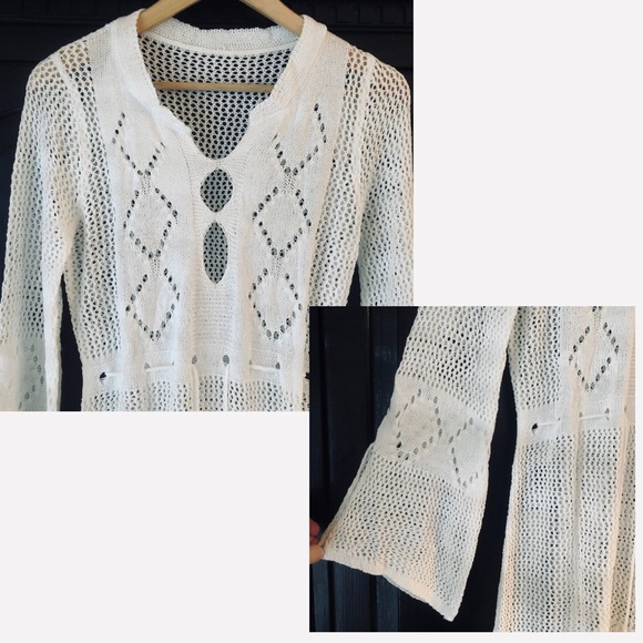 Crochet Open Knit Swimsuit Cover-Up in White - Picture 8 of 9